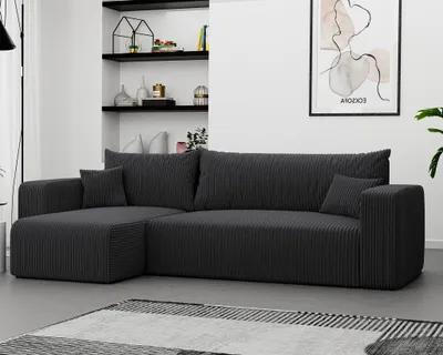 Produktbild von Ecksofa mit Schlaffunktion Sofa LUNA Stoff Poso Dunkelgrau Ottomane Links