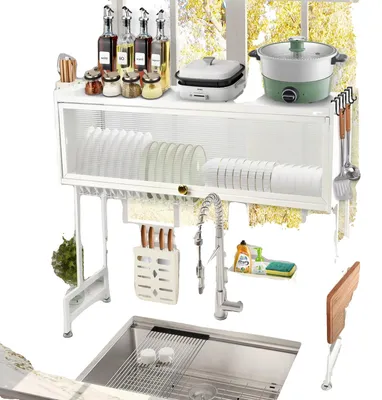 Image de Étagère à vaisselle, design à 2 niveaux, inoxydable, BLANCHE, grande taille (XL)