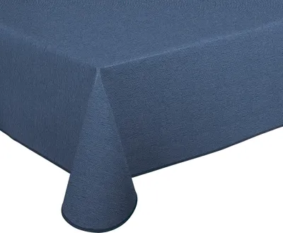 Produktbild von Wachstuch Tischdecke abwischbar rutschfest mit Paspelband Eckig Rund,Leinenstruktur Blau, (Oval190x140cm)