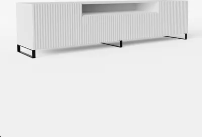 Produktbild von TV-Schrank Noe III Fernsehschrank TV-Lowboard 200 cm vertikal gefräste Fronten modernes Design dreitürig Wohnzimmer (Farbe: weiß, weiß)