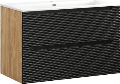 Zdjęcie produktu dla Szafka Łazienkowa 90 Cm Czarny Mat Dąb Z Umywalką 91 Cm