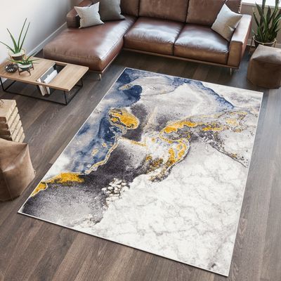 Koberec Obývacia izba Spálňa Krátky vlas Moderný roztopený Vintage dizajn Abstraktný mramor Krémovo sivý Zlatý  200 x 300 cm