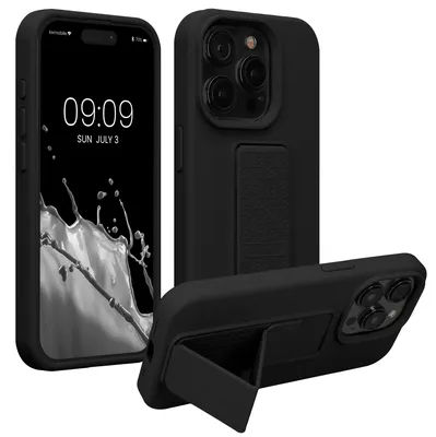 Produktbild von kwmobile Handyhülle für Apple iPhone 15 Pro Hülle - TPU Silikon Case mit Fingerhalter und Stand - Schutzhülle Cover in Schwarz