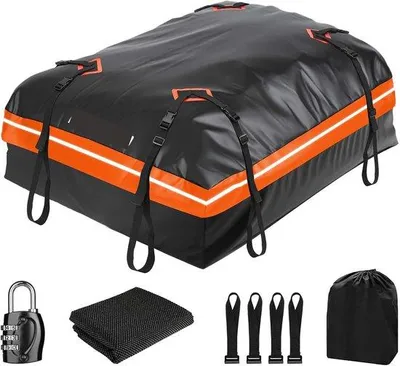Produktbild von Famanu Dachtasche 425 Liter, mit Antislipmatte und Verstärkungsriemen, geeignet für SUV und Auto – Schwarz