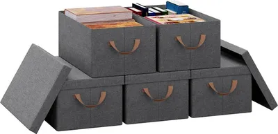 Produktbild von WOLTU 5er Set Aufbewahrungsbox mit Deckel & Griffen, faltbar Grau, 48x20x29 cm