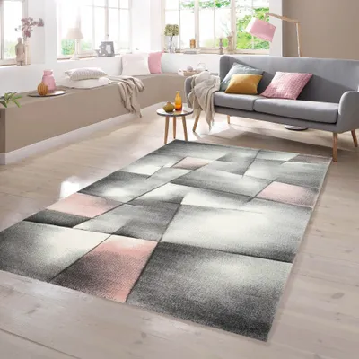 Produktbild von Teppich Kurzflor in pastell rosa grau Größe - 200 cm Quadrat