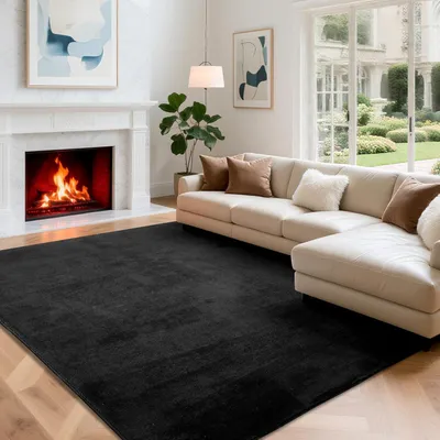 Produktbild von Teppich kurzflor 140x200 cm, schwarz, rutschfest, für Wohnzimmer