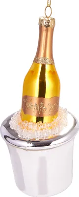 Produktbild von BRUBAKER Champagnerkühler mit Flasche - Handbemalte Weihnachtskugel aus Glas - Christbaumschmuck Figuren lustig Deko Anhänger Baumkugel - ca. 14.5 cm