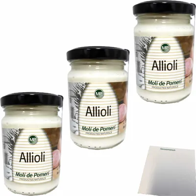 Produktbild von Molí de Pomerí Allioli Knoblauchmayonnaise 3er Pack (3x140g Glas) + usy Block