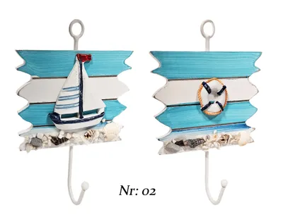 Produktbild von Maritim Deko Haken Kleiderhaken Rettungsring Segel Stein Muscheln Wandhaken