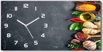 Produktbild von Wanduhr aus Glas – 60x30 cm - Glasbild - Glasuhr - Gehärtetes Glas - weisse-zeiger - Kräuter und Gewürze