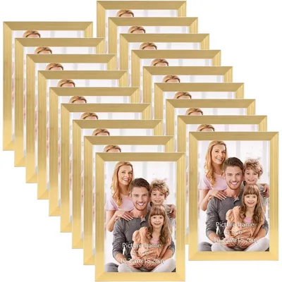 Image de Lot de 18 cadres photo de 10x15 cm, couleur or, pour accrocher au mur ou poser sur une table