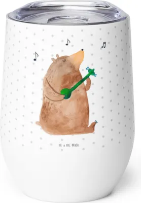 Produktbild von Mr. & Mrs. Panda Thermo Becher Bär Gitarre - Weiß - Geschenk, Outdoor, Edelstahlbecher, Thermobecher, kaffee tasse, thermosbecher, Teddy