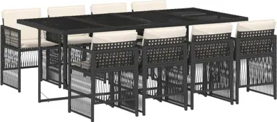 Produktbild von 9-tlg. Garten-Essgruppe mit Kissen Schwarz Poly Rattan