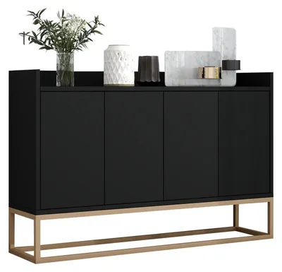 Image de Buffet 120 cm, noir, avec 4 portes et plan de travail, dimensions : 120 x 30 x 80 cm