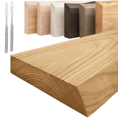 Image de LAMO Manufaktur Étagère flottante murale bois avec fixation invisible | Étagère 160 cm largeur pour salon, bureau | Couleur: rustique, Bord: naturel | Bois massif, design moderne, effet flottant