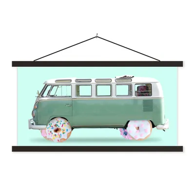 Produktbild von MuchoWow® Textilposter Donuts - Lieferwagen - Auto - Grün 120x60 cm mit schwarzem Rahmen - Dekoration Schlafzimmer