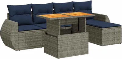 Produktbild von vidaXL 6-tlg. Garten-Sofagarnitur mit Kissen Grau Poly Rattan