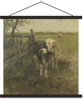 Produktbild von MuchoWow® Textilposter Der Milchwagen - Gemälde von Anton Mauve 120x120 cm mit schwarzem Rahmen - Aufhängungsset