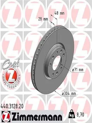 Produktbild von 2x ZIMMERMANN Bremsscheibe 440.3128.20 für OPEL GRANDLAND X (A18) 48mm 8 7kg