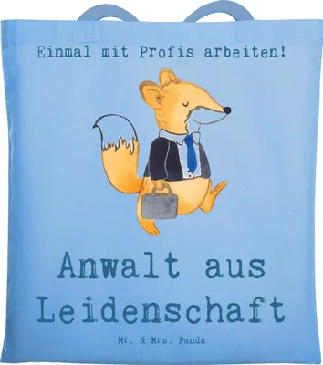 Produktbild von Mr. & Mrs. Panda Shopping Tasche Anwalt Leidenschaft - Sky Blue - Geschenk, Einkaufstasche, Anwaltskanzlei, Uni, Jurist, Laptoptasche, Jutebeutel, Spruch, Tote Bag, Beruf