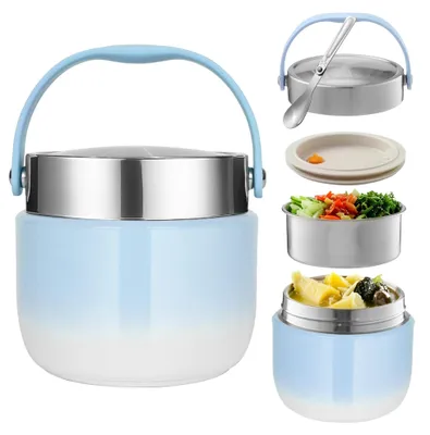 Produktbild von BUCOMTU Thermobehälter für Essen 1200ml Kapazität Warmhaltebehälter Essen Thermoschüssel mit Deckel,Thermo Lunchbox für die Aufbewahrung von Mittagessen,Suppen,Brei (Blau)