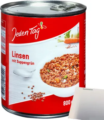 Produktbild von Jeden Tag Linsen mit Suppengrün (800ml Dose) + usy Block