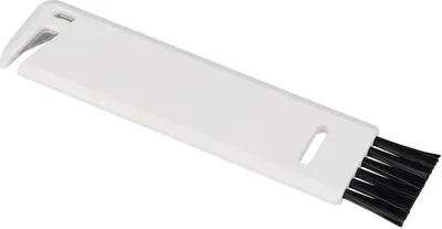 A white cleaning tool with black bristles, designed for robot vacuums.