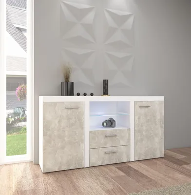 Produktbild von TOP Kommode Sideboard Rumba Wohnwand Wohnzimmer Anbauwand Betonoptik Weiss matt
