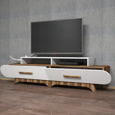 Image de Skye Decor, Flora- Flora CNF, couleur noyer, blanc, meubles TV, 50 x 205 x 36,8 cm, panneau de particules 100 % mélaminé