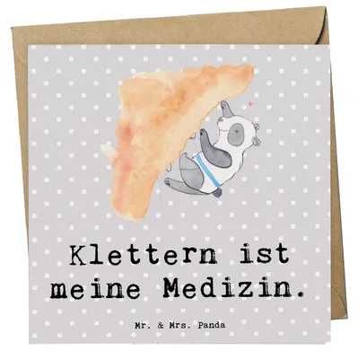 Produktbild von Mr. & Mrs. Panda Glückwunschkarte Panda Klettern - Grau Pastell - Geschenk, Bouldern, faltkarte, Kletterhalle, Grußkarte, doppelkarte, anlasskarte, Klappkarte