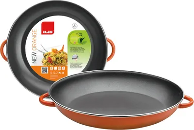 Image de Poêle à paella Ibili-Orange, acier émaillé, 32 x 5 cm, orange/noir