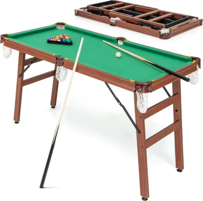 Immagine prodotto di COSTWAY Tavolo da biliardo pieghevole, tavolo da biliardo con 2 stecche, 16 biliardi, 2 gessetti, triangolo, spazzola, 138 x 67 x 79,5 cm