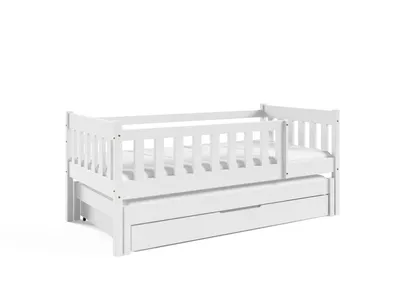 Produktbild von Masseno Kinderbett STELLA 80x160 cm mit Schublade, Rausfallschutz, Kinderbett mit Leiter für Mädchen und Jungs, Stockbett 2 Kinder, Weiß