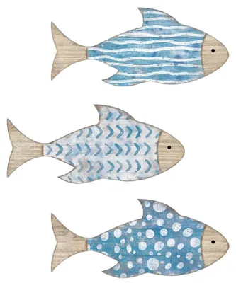 3 Holzwanddekorationen Fischmotiv Strandstil Wanddeko