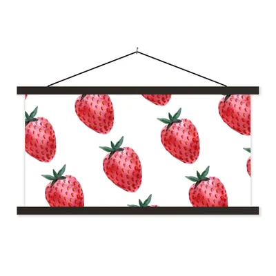 Obrázek produktu pro MuchoWow® Textilní plakát - Jahoda - Akvarel - Bílá - 150x75cm - S černými lamelami