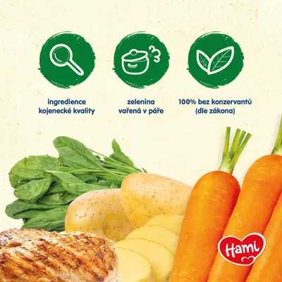 Imagen del producto de Hami: Patatas con pollo, zanahorias y espinacas, 6 envases de 250 g