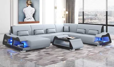Produktbild von Großes Sofa Wohnlandschaft XXL U Form Ecksofa Ledersofa Grau Sofas