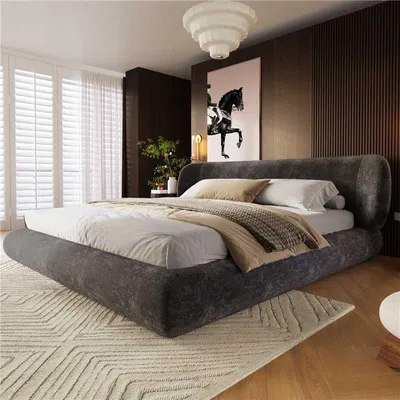 Produktbild von okwish Polsterbett 140×190 mit abgerundetem Kopfteil,Doppelbett mit Lattenrost,elastischer Polsterung,Jugendbett Grau,ohne Matratze