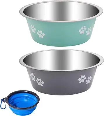 Produktbild von Hunde-2er-Set, RVS-Eimer mit Anti-Slip-Silikon-Boden, Trink- und Futtereimer für kleine, mittelgroße und große Hunde und Katzen (860ml)