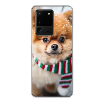 Produktbild von MuchoWow® Handyhülle Schutzhülle Hülle für Samsung Galaxy S20 Ultra Hund - Halstuch - Schnee Silikon Softcase Handy Hülle - Karteninhaber