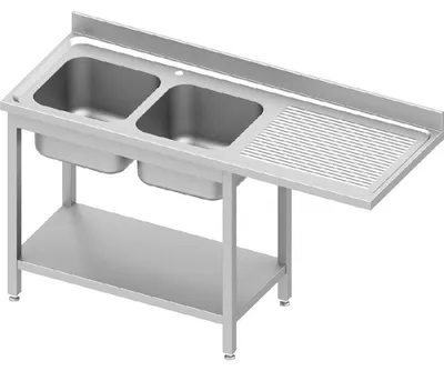 Produktbild von Spültisch ECO mit Grundboden und Überstand 1600x700x900 mm, mit zwei Becken links, mit Aufkantung, Selbstmontage