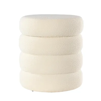 Image de AREBOS : Tabouret de rangement en tissu bouclé crème – Tabouret rembourré avec espace de rangement, structure en MDF, capacité de charge de 120 kg, dimensions : 42x42x47 cm
