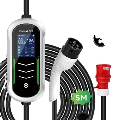 Immagine prodotto di Caricabatterie per veicoli elettrici, potenza 11 kW, cavo da 5 m, 11 kW 16 A trifase, Tipo 2