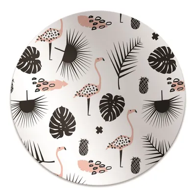 Produktbild von Rundmatte - Stuhlunterlage Bürostuhlunterlage - Rund Ø 100 cm - Bodenmatte - Fußmatte - Blätter und Flamingos.