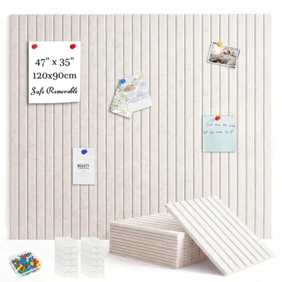 Produktbild von Selbstklebende Filz-Pinnwand, 120 x 90 cm, 12 Filz-Memotafeln, 30 x 30 cm, Wanddekoration für Büro, Küche, Fotos, Notizen