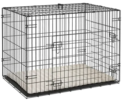 Image de Cage pour chien pliable, avec 2 portes, bac amovible, coussin, dimensions : 75 x 48,5 x 53 cm