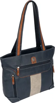 Produktbild von Damen Tasche Schultertasche Shopper Henkeltasche Handtasche Leder Optik BLAU-GRAU (15129)