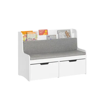 Produktbild von SoBuy KMB66-W Kinder Sitzbank Spielzeugtruhe Spielzeugkiste Kinderbank Aufbewahrungsbox mit Rollen Schuhbank mit Sitzkissen Weiß