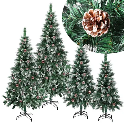 Image de Arbre de Noël artificiel avec cônes de sapin et décorations en forme de flocons de neige, en PVC, montage facile par simple assemblage, réutilisable, 180 cm